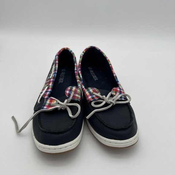 Falls Creek Womens Size 10 Plaid & Navy Boat Shoes Casual Slip-On Style - Picture 4 of 6